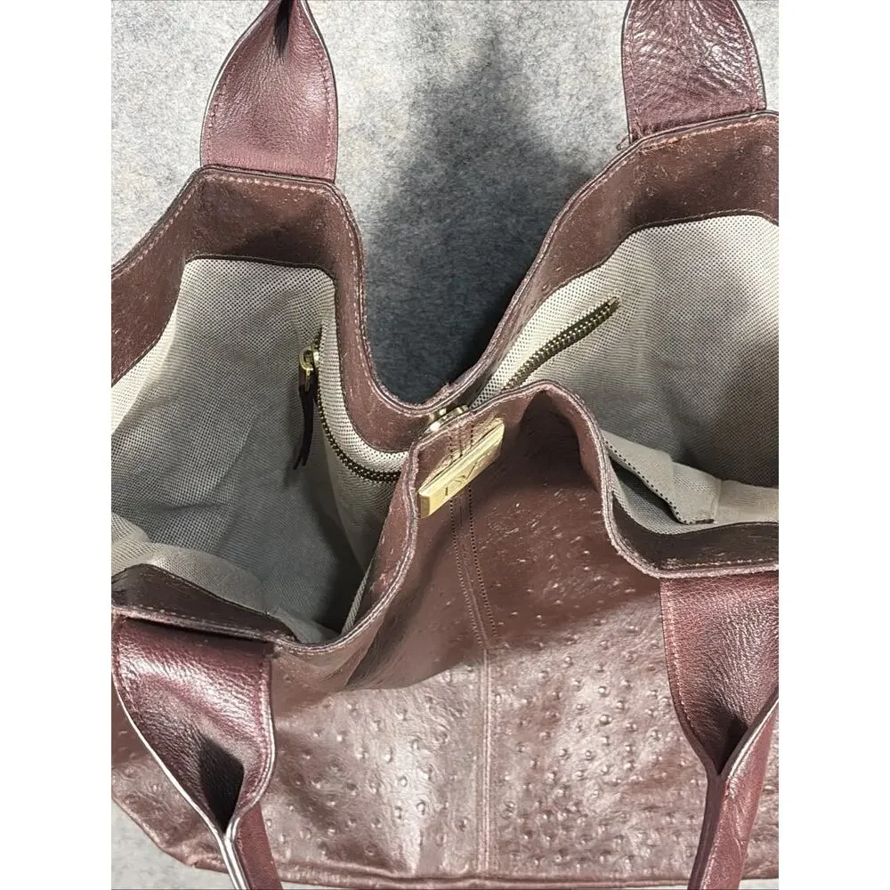 Diane von‎ Furstenberg Addison Burgundy Ostrich Embroidered Leather Tote